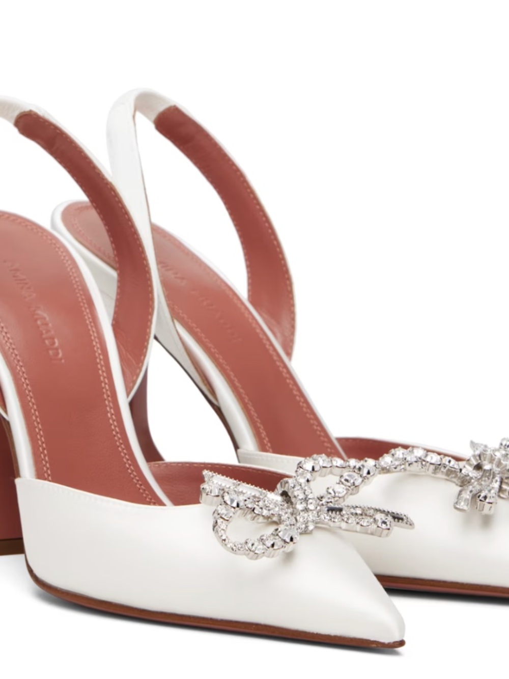 Amina Muaddi Rosie Sling White Nappa Crystal Bow Pumps 39.5